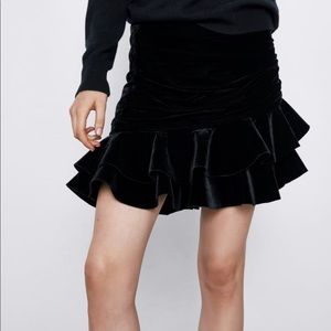 Zara Black Velvet Mini Skirt
